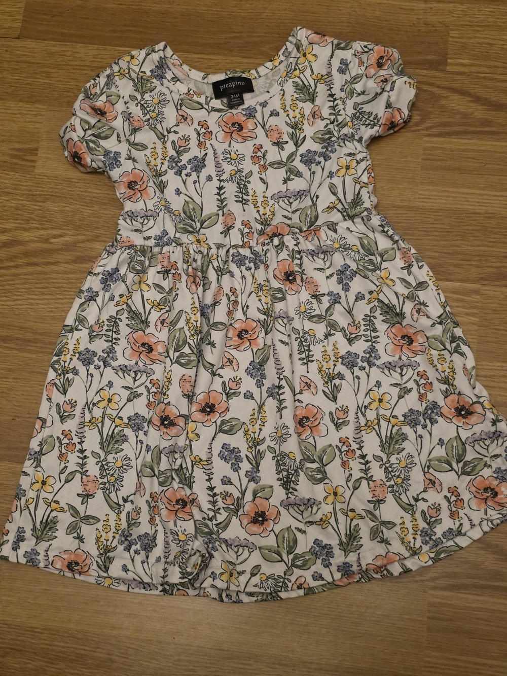 Picapino Floral Short Sleeve Cream Dress for Girls